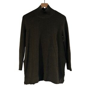 Eileen Fisher Tunic Sweater Womens Medium Merino Wool Mock Neck Side Slit